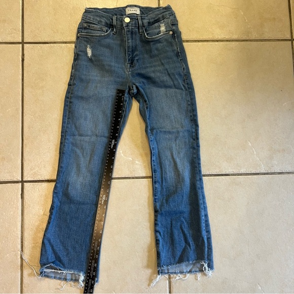 Frame Denim Distressed Le Crop Mini Boot Blue Jeans Size 27 - Picture 7 of 10